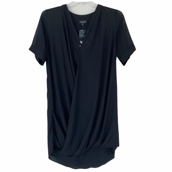 Topshop Black Twist Front Surplice Dress Sz 6 - Picture 1 of 8